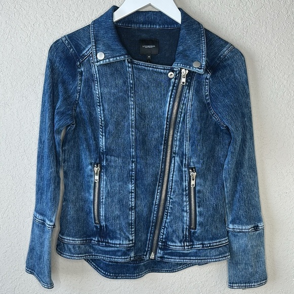 Liverpool Jean Company Acid Wash Zip Front Moto Stretch Jean Jacket Size XS - Picture 2 of 13